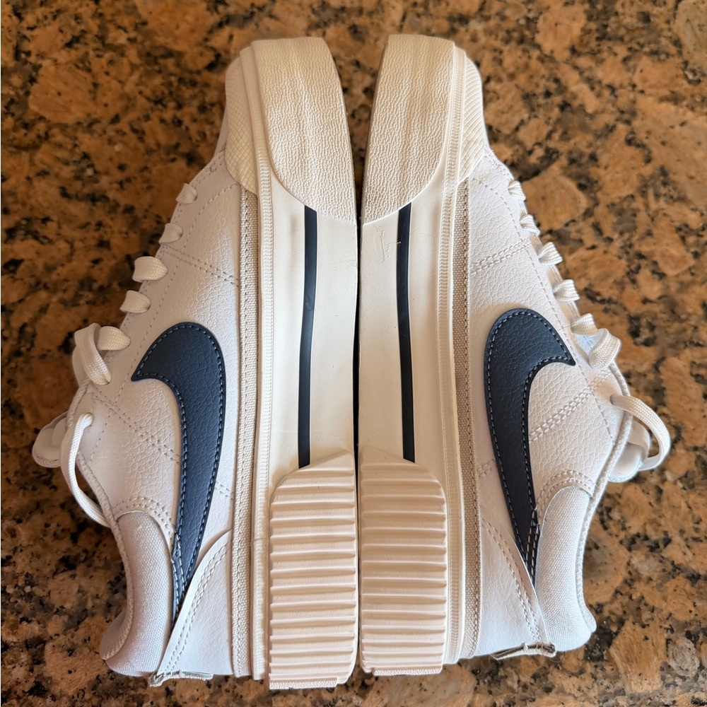 Nike White Sneakers with Blue Swoosh Platform - Picture 8 of 15